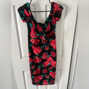 Floral Black and Red Dress